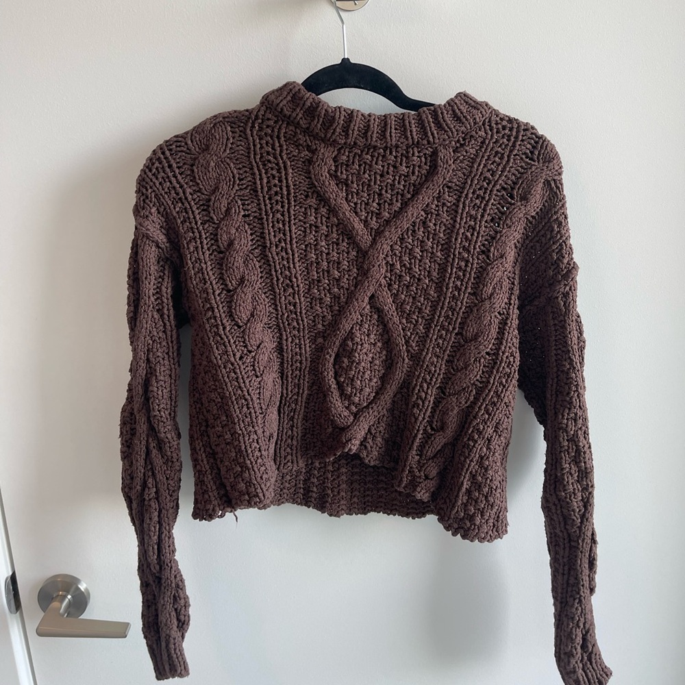 Free People Chunky Cable Knit Brown Sweater